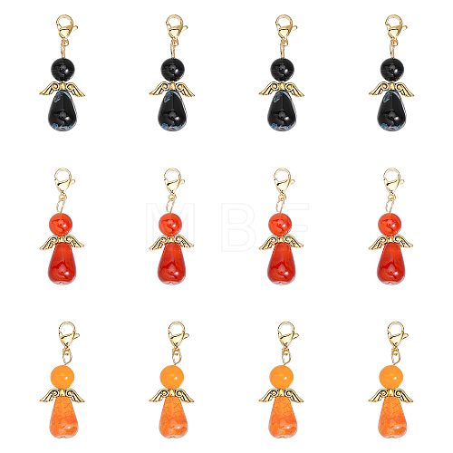 12Pcs 3 Styles Natural Agate Alloy Pendant Decorations HJEW-CA0001-31-1