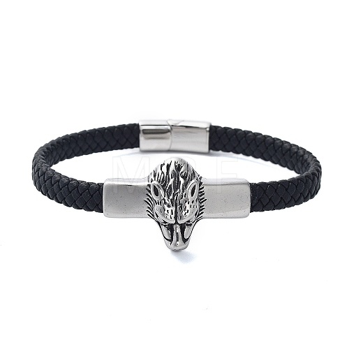 Men's Braided Black PU Leather Cord Bracelets BJEW-K243-58AS-1