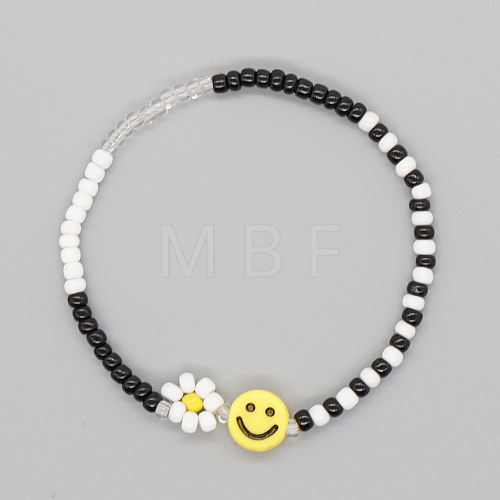Glass Seed Braided Flower Stretch Bracelet BJEW-BB727272856-A-1