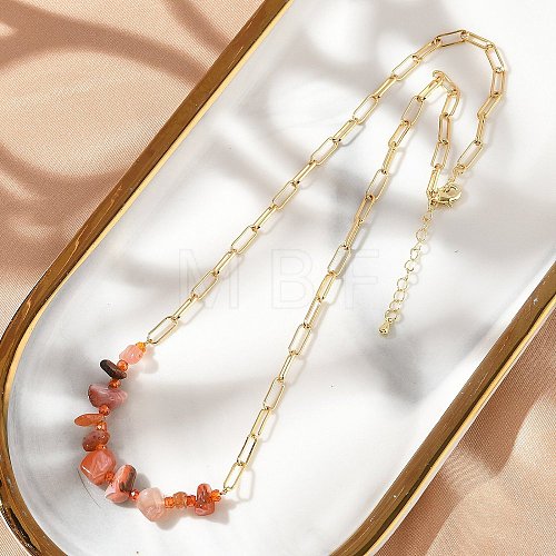 Natural Red Agate Chip Beaded Necklaces NJEW-C070-04G-01-1