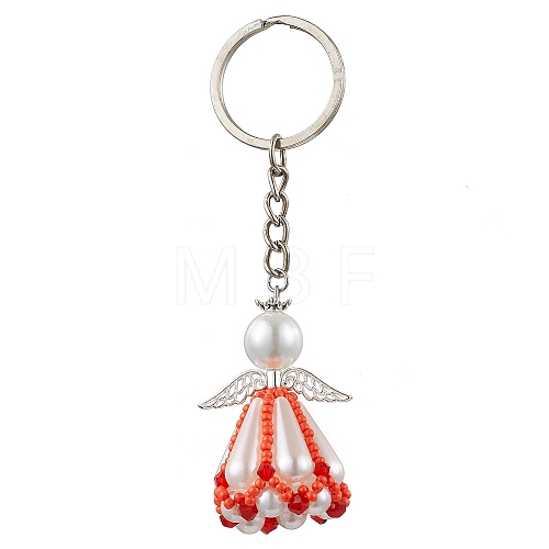 Glass Seed Bead with Acrylic Angel Keychain KEYC-MZ00026-04-1