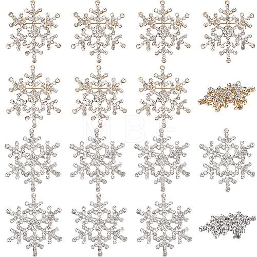 Gorgecraft 10Pcs 2 Colors Crystal Rhinestone Christmas Snowflake Brooch Pin JEWB-GF0001-29-1