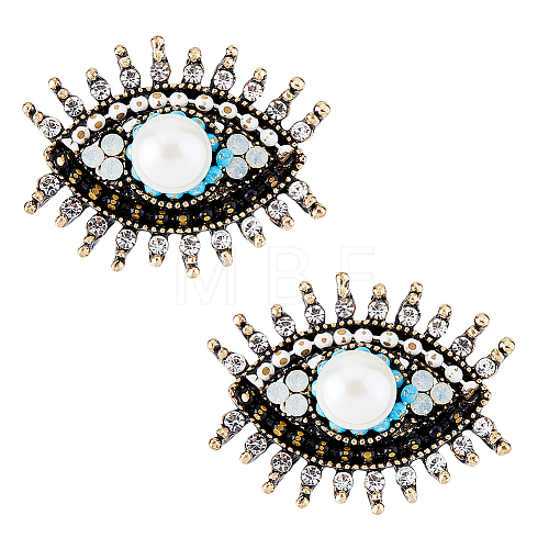 2Pcs Plastic Pearl Eye Brooch with Glass Seed Beaded JEWB-DC0001-11-1