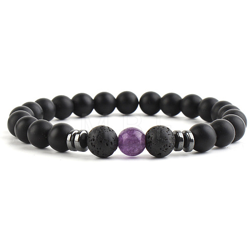 Round Natural Amethyst Beaded Stretch Bracelets for Women Men XP2963-6-1