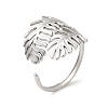 304 Stainless Steel Leaf Open Cuff Ring for Women RJEW-M149-23P-3