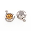 Trendy Original Color 304 Stainless Steel Faceted Grade A Rhinestone Flat Round Charms Pendants RB-N030-01J-2