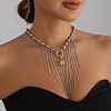 Two Tone Alloy Sun and Chain Tassel 2-Strand Bib Necklaces with CCB Plastic Beads for Women WG233F9-01-3