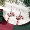 Christmas Bowknot Candy Cane Electroplated Glass Bead & Alloy Dangle Earrings EJEW-TA00502-2