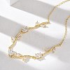 Brass Pave Cubic Zirconia Rose Flower Link Cable Chain Necklaces for Women NJEW-C121-05A-02G-3