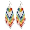 Boho Rainbow Color Seed Bead Heart Tassel Earrings EJEW-Q380-01A-1