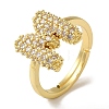 Rack Plating Letter Brass Micro Pave Clear Cubic Zirconia Adjustable Rings for Women KK-S391-03G-M-2