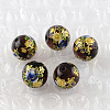 Rose Flower Pattern Printed Round Glass Beads GFB-R004-10mm-M14-2