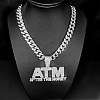 Hiphop Style Zinc Alloy Full Crystal Rhinestone Letter ATM After The Money Pendant Cuban Link Chain Necklaces for Men WG47302-02-1
