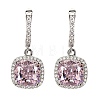 925 Sterling Silver Pave Cubic Zirconia Square Hoop Earrings EJEW-C150-01A-02-4