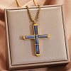 304 Stainless Steel with Dyed Natural Blue Agate Religion Cross Pendant Necklaces FS-WG3F108-04-1