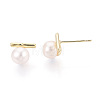 Brass & Natural Pearl Stud Earrings PEAR-N020-WX09-2