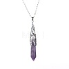 Natural Amethyst Six-Sided Prism Healing Dowsing Pendulum Pendant Iron Cable Chain Necklaces for Divination HM5691-8-1