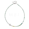 Natural Green Aventurine Faceted Round and Dyed Malaysia Jade & Pearl Beaded Necklaces with Brass Micro Pave Clear Cubic Zirconia Cross NJEW-JN05975-01-3