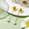 Natural Pearl & Resin Sunflower Dangle Stud Earrings EJEW-JE05692-02-2