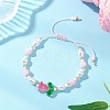 Natural Dyed Yellow Jade & Plastic Imitation Pearl Braided Bead Bracelets for Women BJEW-MZ00308-01-1