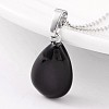 Teardrop Platinum Tone Brass Dyed & Heated Black Agate Pendants G-F267-02E-1