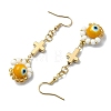 Handmade Seed Evil Eye & Cross Dangle Earrings EJEW-MZ00227-04-4