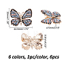 6Pcs 6 Colors Rhinestone Butterfly Badge JEWB-CA0001-16-2