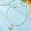 Summer Alloy Enamel Flower Pendant Glass Seed Beaded Necklaces for Women NJEW-MZ00151-02-1