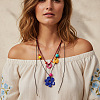 Resin and Wood Flower Conch Shape Pendant Waxed Cord Double Layer Necklaces for Women WG7D97B-01-4