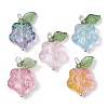 Transparent Glass Flower & Acrylic Leaf Pendants PALLOY-JF02287-01-1