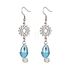 Teardrop with Flower Alloy Glass Dangle Earrings EJEW-JE06819-3