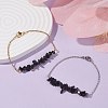 2Pcs 2 Color Natural Obsidian Chip Beaded Link Bracelets Set with 304 Stainless Steel Cable Chains BJEW-JB07914-01-2