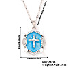 Shiny Retro Brass Micro Pave Clear Cubic Zirconia Oval with Cross Pendant Necklaces with Enamel YR4811-4-2