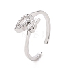 Clear Cubic Zirconia Hollow Out Leaf Open Cuff Ring RJEW-H127-38P-1