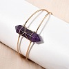 Brass Wire Wrapped Natural Amethyst Hexagon Point Cuff Bangles for Women BJEW-L719-01G-02-1