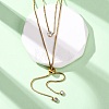 304 Stainless Steel Crystal Rhinestone Flat Round Box Chain Double Layer Slider Lariat Necklaces NJEW-K291-01G-2