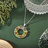 Transparent Glass and Natural Peridot Chip Wire Wrapped Pendant Brass Cable Chain Necklaces NJEW-TA00274-1