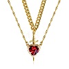 2Pcs Sword & Heart Zinc Alloy Light Siam Rhinestone Pendant Double Layer Necklaces for Women FS-WG484C5-01-4