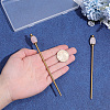 2Pcs Natural Rose Quartz Barrel Bead with Brass Hair Sticks OHAR-PH00014-3
