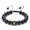 Natural Black Agate & Tiger Eye Round Beaded Adjustable Bracelets HL8029-13-1