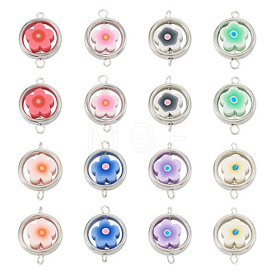 20Pcs Polymer Clay Flower & CCB Ring Frame Links Connector Charms CLAY-TADJ0001-10-1