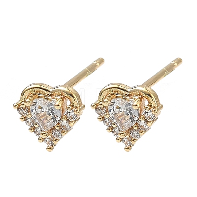 Brass Micro Pave Clear Cubic Zirconia Stud Earrings for Women EJEW-F403-04G-1