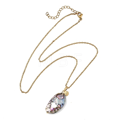Ocean Natural Paua Shell Oval Pendant 304 Stainless Steel Cable Chain Necklaces for Women NJEW-JN06188-1