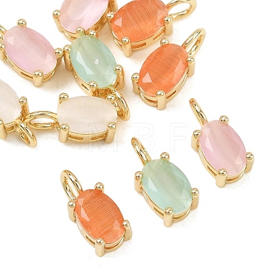 Brass Cat Eye Pendants KK-C251-09B-G-1