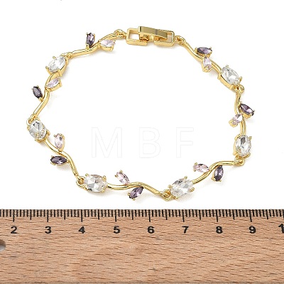 Brass Glass Flower Link Chain Bracelets KK-CBA7DFA-01G-05-1