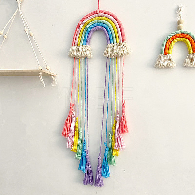 Handmade Macrame Cotton Cord Woven Rainbow Tassel Wall Hanging MAKN-PW0001-020A-1