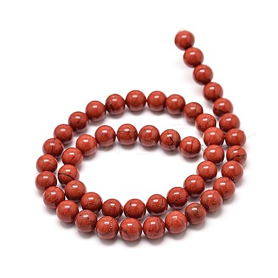 Grade A Natural Red Jasper Bead Strands X-G-P075-36-8mm-1