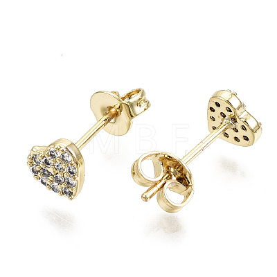 Brass Micro Pave Clear Cubic Zirconia Stud Earrings EJEW-T046-26G-NF-1