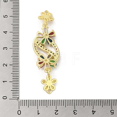 Rack Plating Brass Pave Colorful Cubic Zirconia Flower Connector Charms KK-C052-37E-G-1