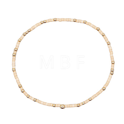 Minimalist Glass Seed Beads & Brass Beads Stretch Bracelets for Women BC0195-16-1